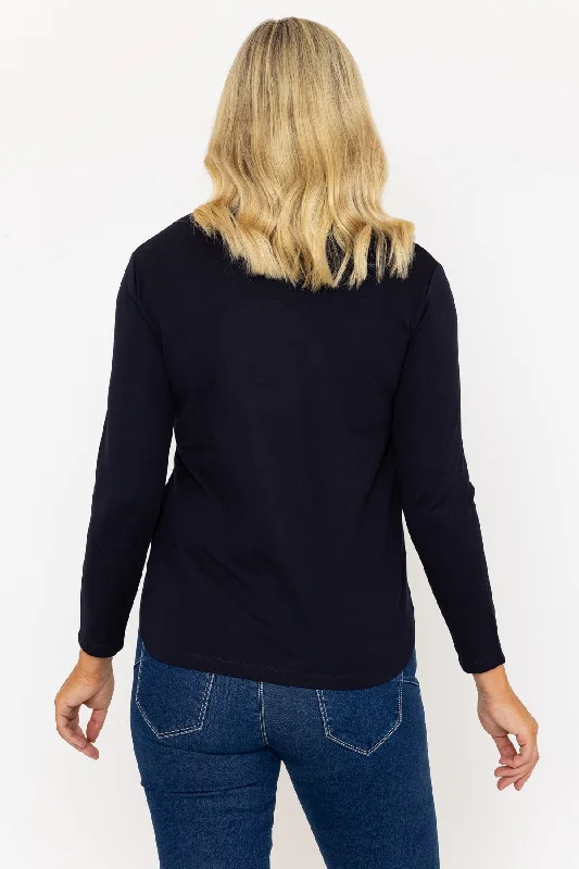 Navy Colourful Scene Print Long Sleeve Top