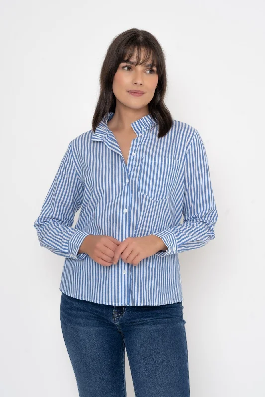 Navy Stripe Ruffle Shirt