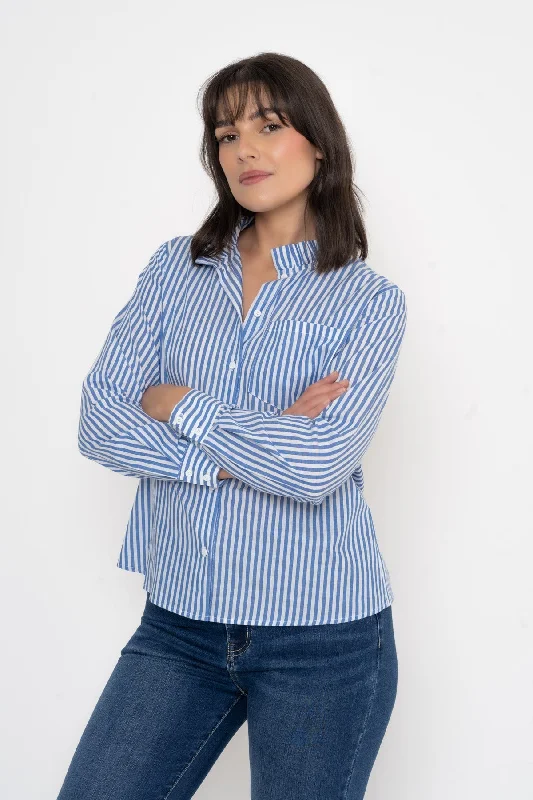 Navy Stripe Ruffle Shirt