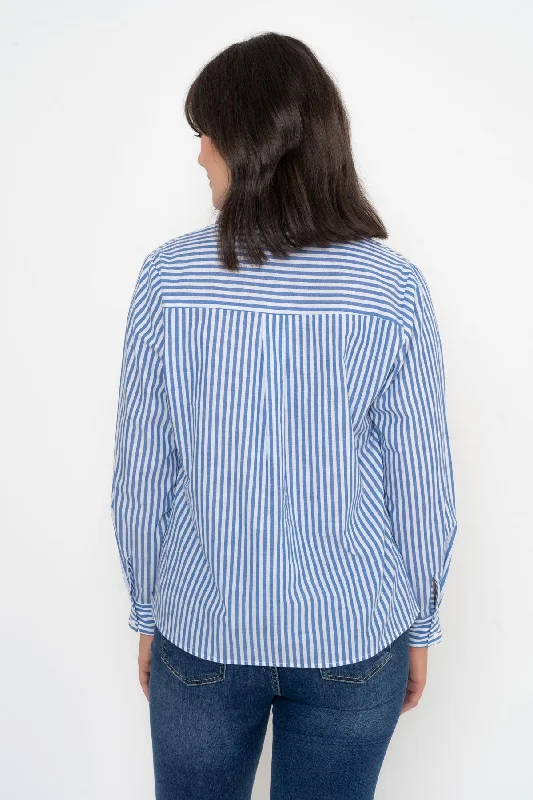 Navy Stripe Ruffle Shirt