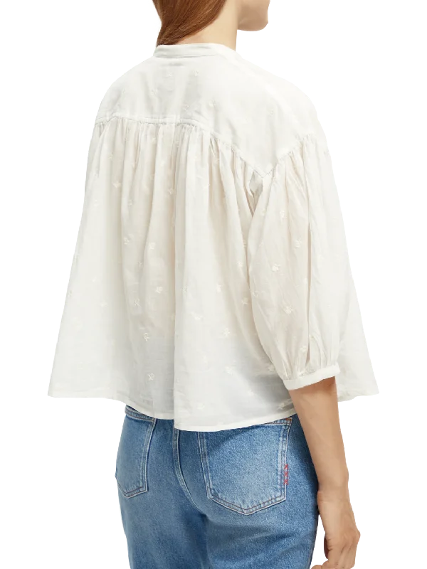 Organic Gathered Sleeve Embroidered Shirt