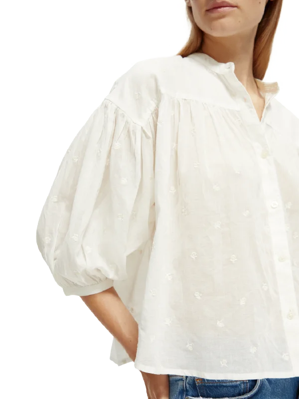 Organic Gathered Sleeve Embroidered Shirt