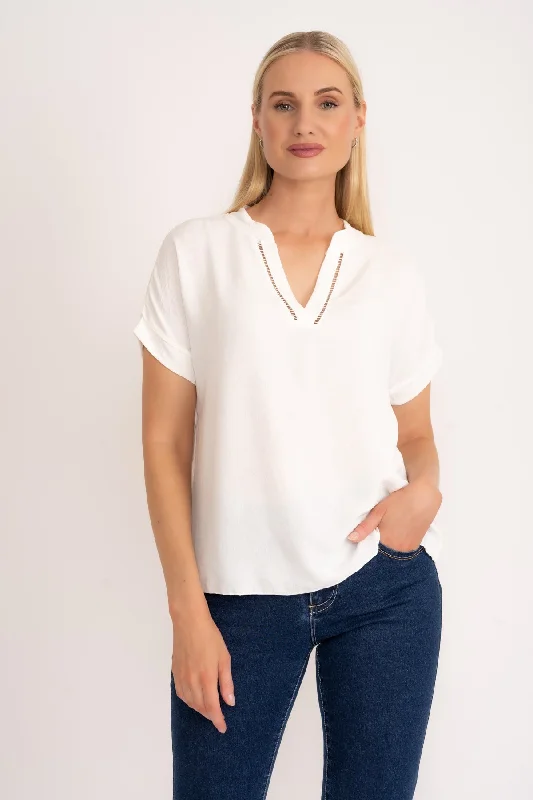 Plain V-Neck Top in Ecru