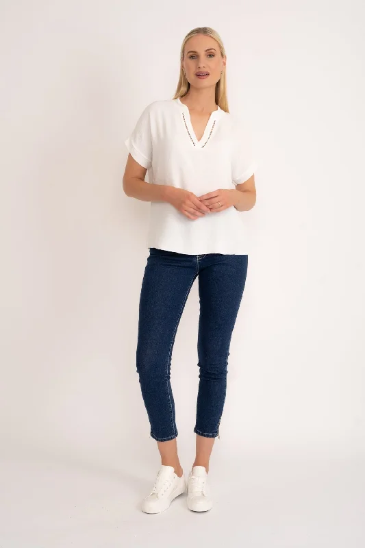 Plain V-Neck Top in Ecru