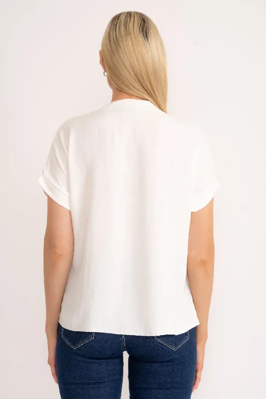 Plain V-Neck Top in Ecru