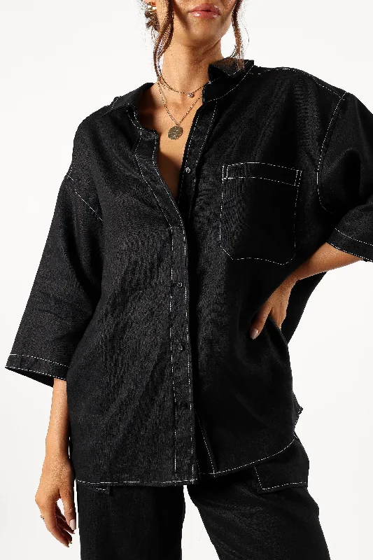 Sara Contrast Stitch Shirt - Black