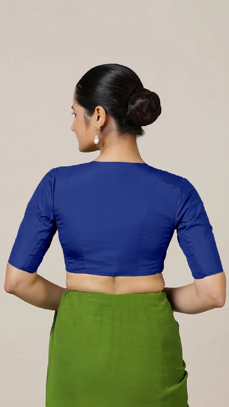 Begum x Rozaana | Elbow Sleeves Saree Blouse in Cobalt Blue