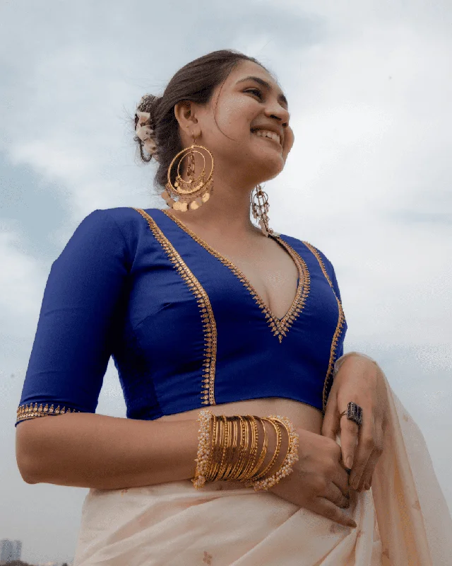 Zohra x Luxe | Cobalt Blue Saree Blouse w/ FlexiFit™ Side Seam