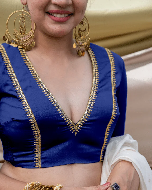 Zohra x Luxe | Cobalt Blue Saree Blouse w/ FlexiFit™ Side Seam