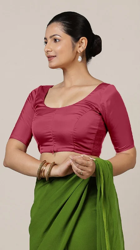 Anisha x Rozaana | Elbow Sleeves Saree Blouse in Rani Pink