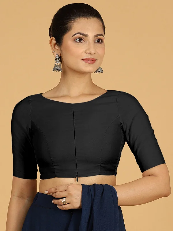 Sushma x Rozaana | Regular Sleeves Saree Blouse in Raven Black