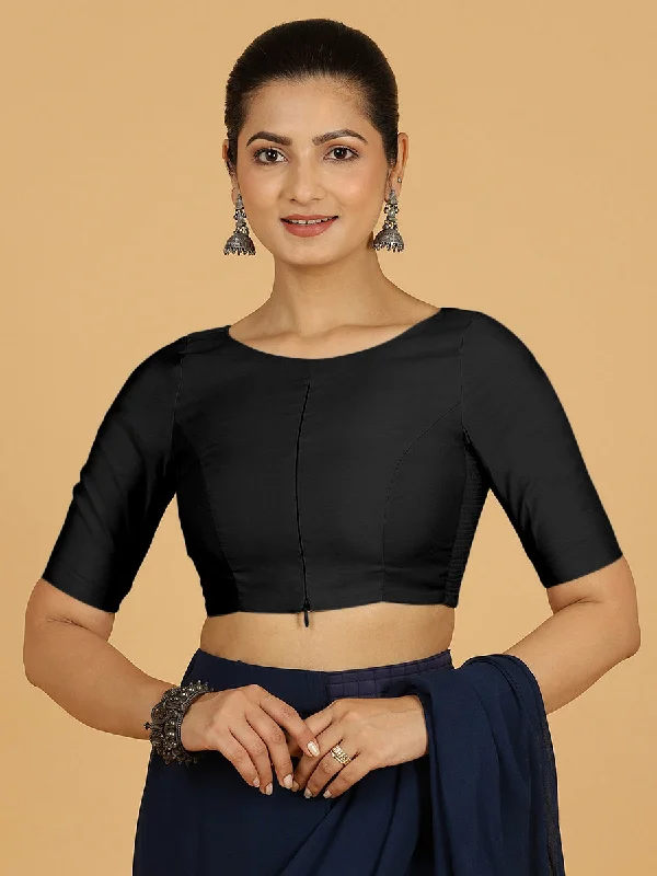 Sushma x Rozaana | Regular Sleeves Saree Blouse in Raven Black