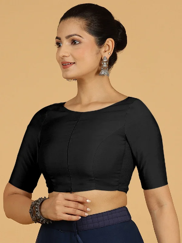 Sushma x Rozaana | Regular Sleeves Saree Blouse in Raven Black