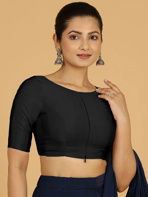 Sushma x Rozaana | Regular Sleeves Saree Blouse in Raven Black