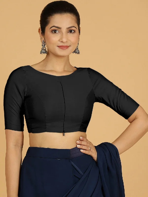 Sushma x Rozaana | Regular Sleeves Saree Blouse in Raven Black