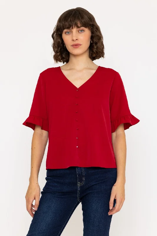 Short Sleeve Button Top in Burgundy