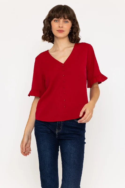 Short Sleeve Button Top in Burgundy