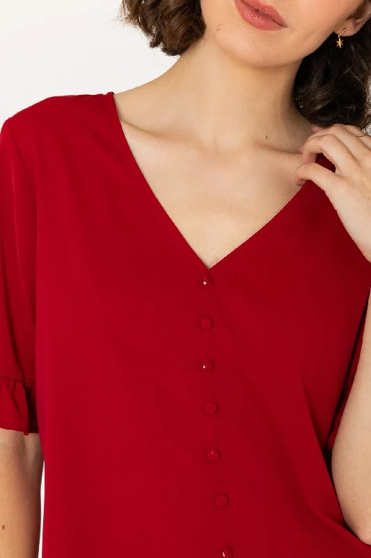 Short Sleeve Button Top in Burgundy