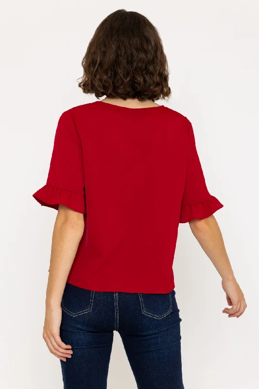 Short Sleeve Button Top in Burgundy