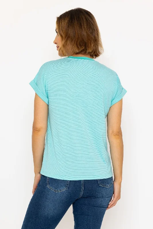 Short Sleeve Stripe Tee in Aqua Blue