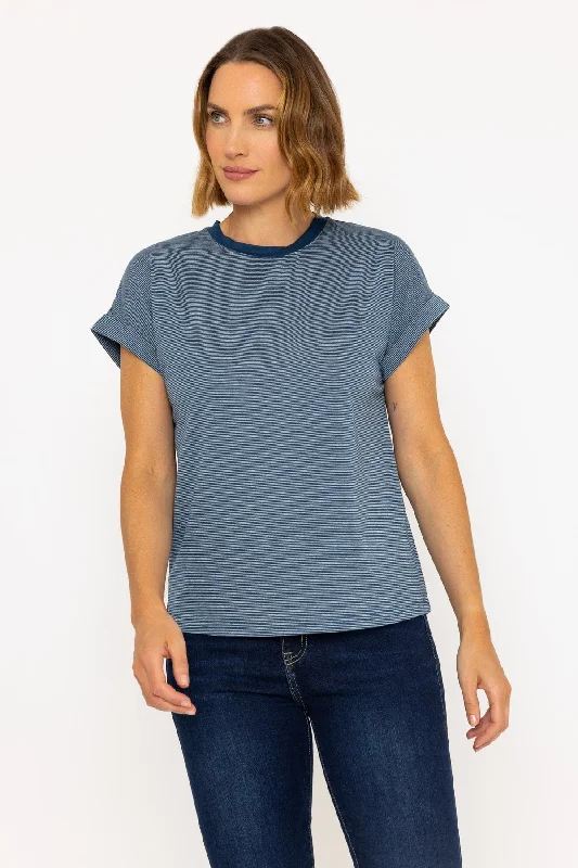 Short Sleeve Stripe Tee in Navy