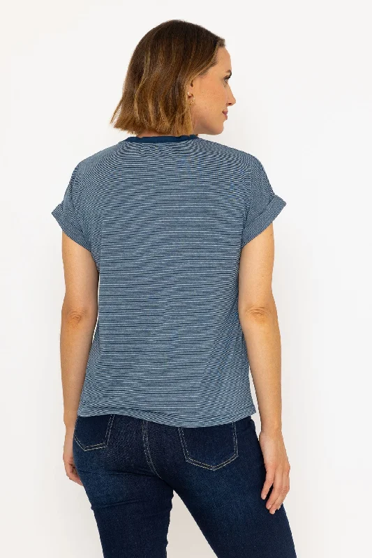 Short Sleeve Stripe Tee in Navy