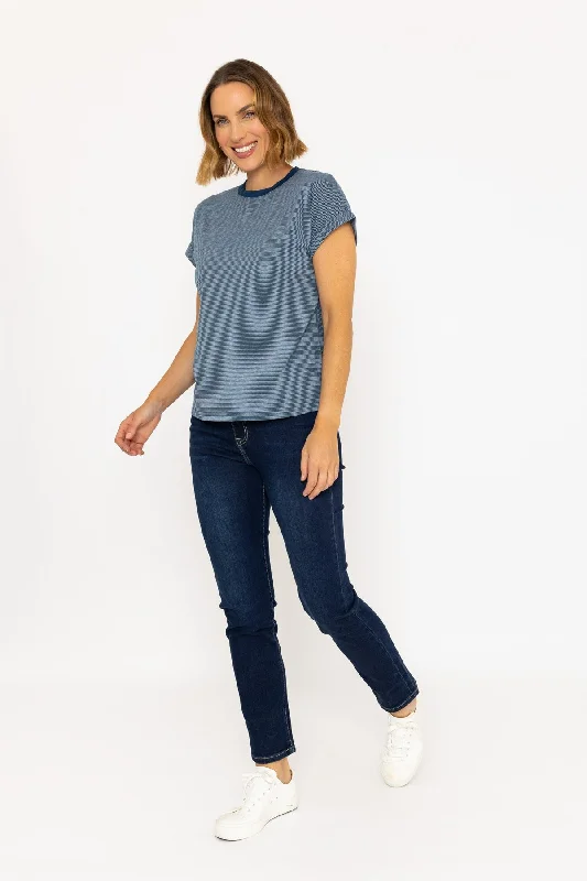 Short Sleeve Stripe Tee in Navy