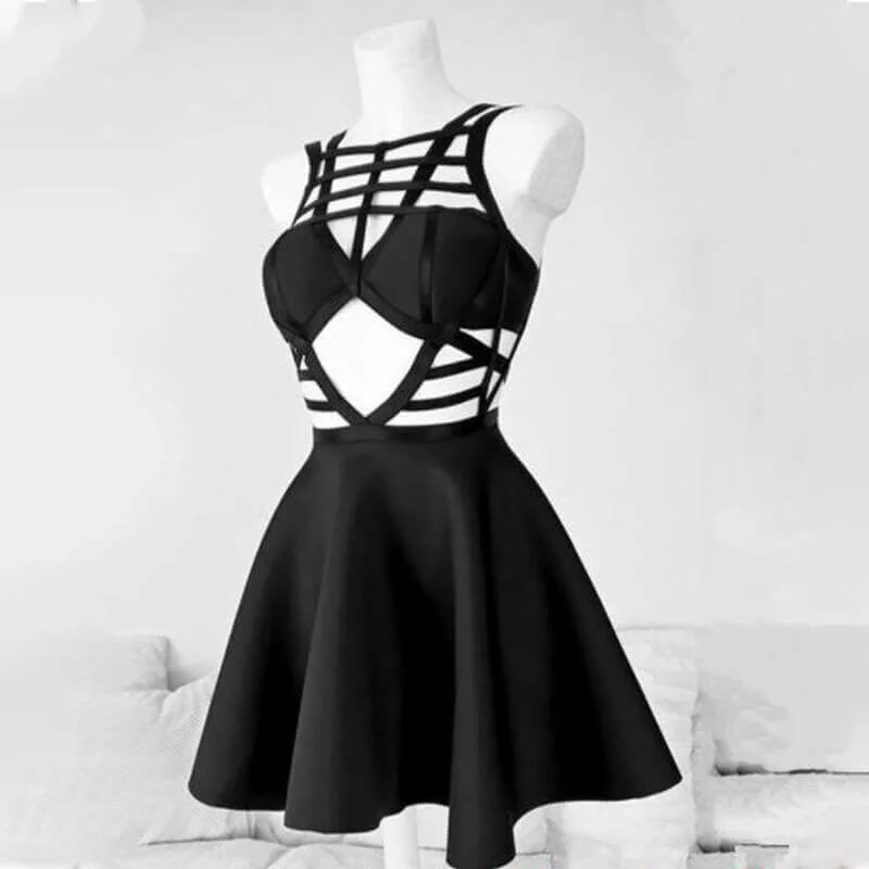 Black Cutout Crossover A-line Mini Dress