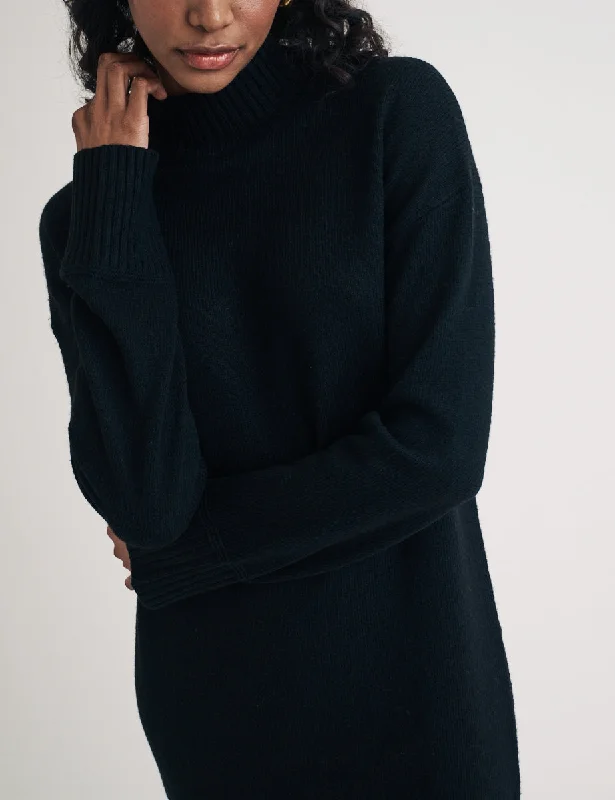 Black Funnel Neck Knit Jumper Mini Dress