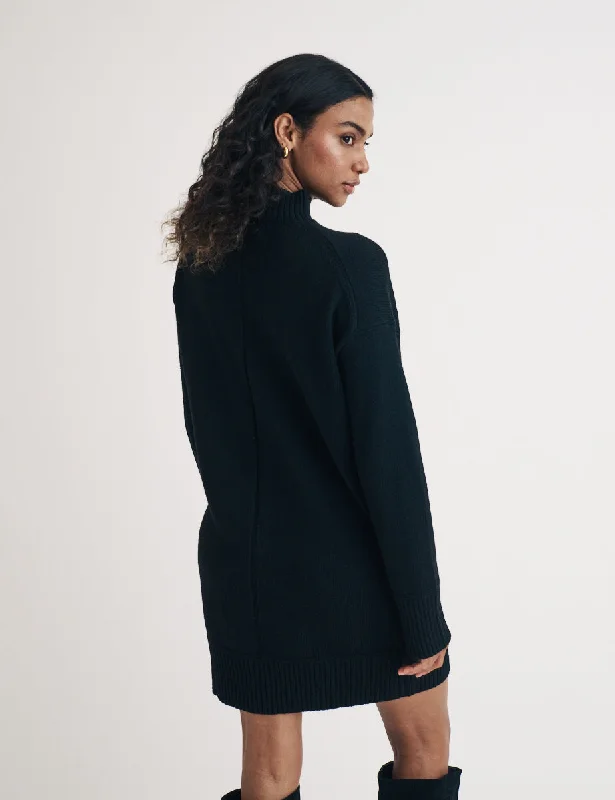 Black Funnel Neck Knit Jumper Mini Dress