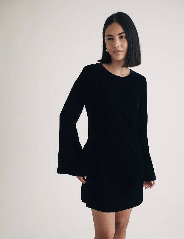 Black Velvet Tie Back Mini Dress