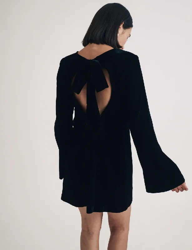 Black Velvet Tie Back Mini Dress