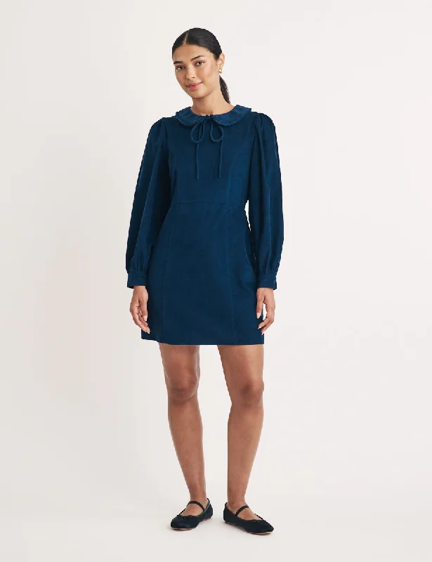 Blue Cord Tie Collar Linden Mini Dress