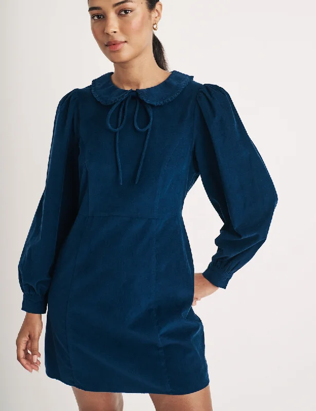 Blue Cord Tie Collar Linden Mini Dress