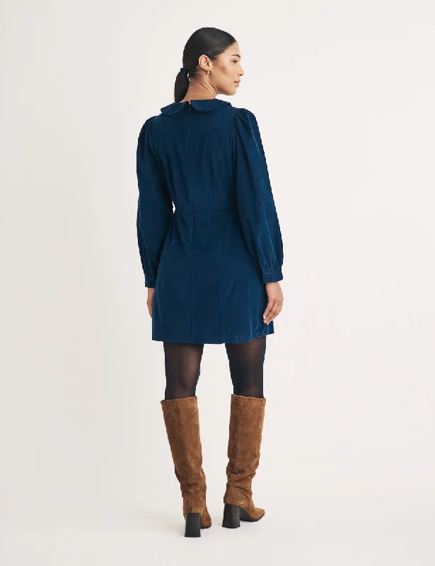 Blue Cord Tie Collar Linden Mini Dress