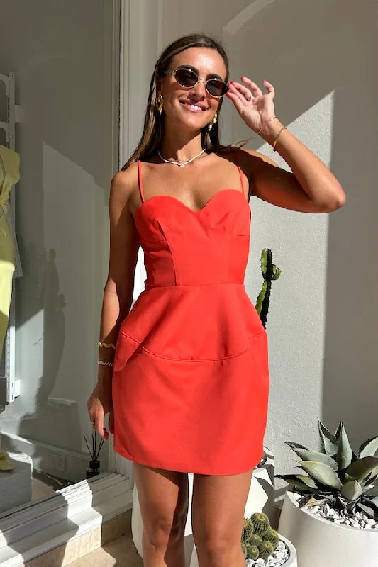 Doherty Peplum Mini Dress Coral