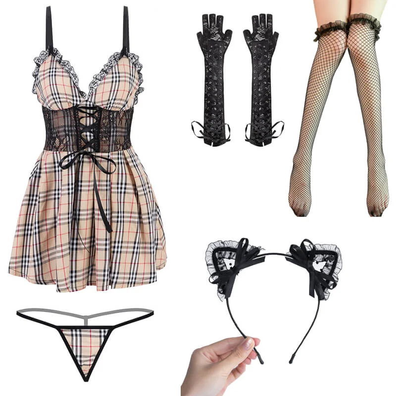 Dress+Thong+Hairband+Gloves+Stockings / One Size