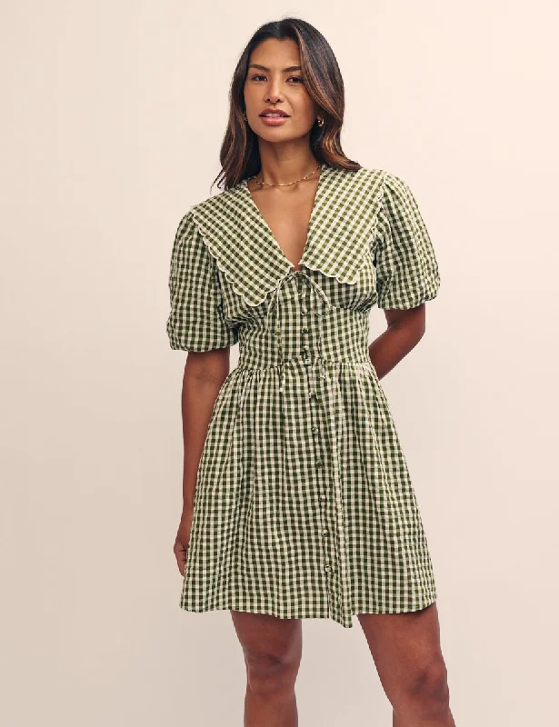 Green Gingham Birdie Mini Dress