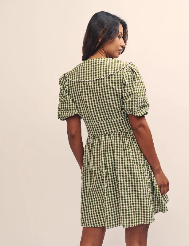 Green Gingham Birdie Mini Dress