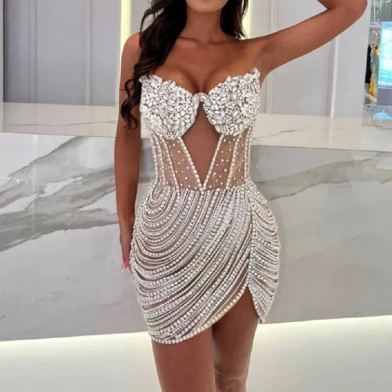 Molly Beaded Sweetheart Neckline Bandeau Mini Dress