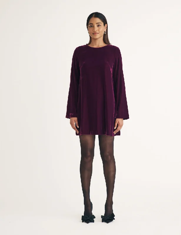 Purple Velvet Tie Back Mini Dress