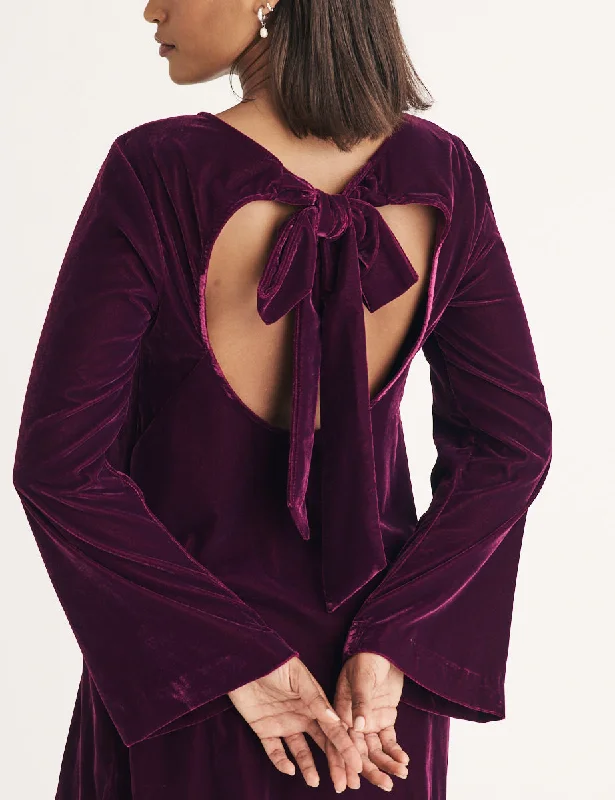 Purple Velvet Tie Back Mini Dress