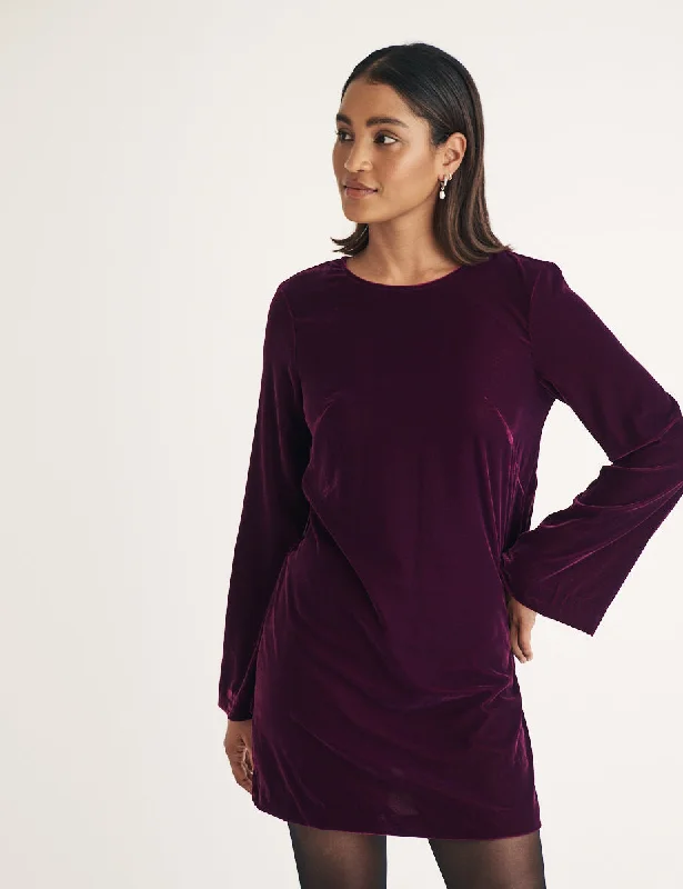 Purple Velvet Tie Back Mini Dress