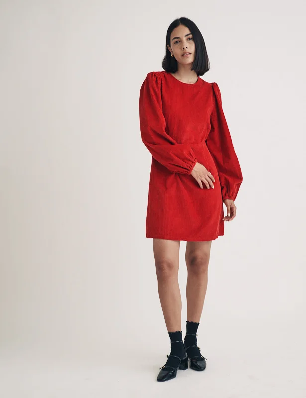 Red Cord Balloon Sleeve Patras Mini Dress