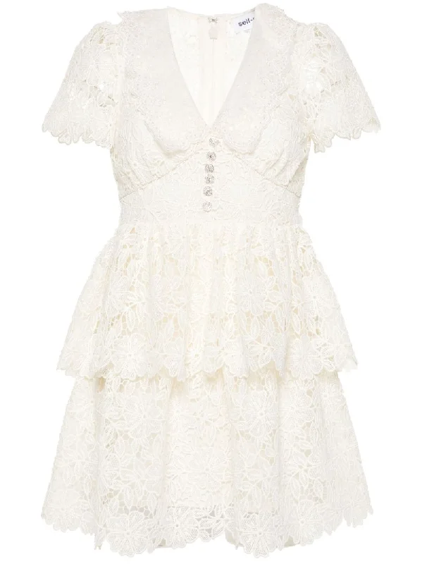 Cream Flower Lace Collar Mini Dress