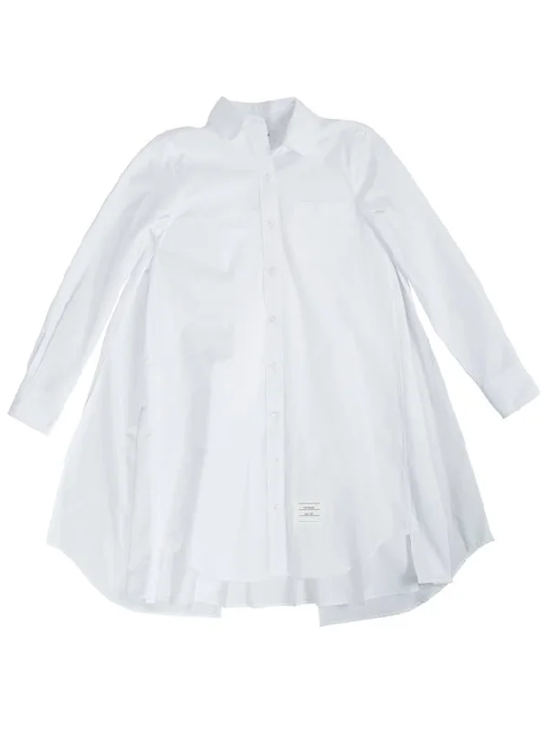 Solid Poplin Pleated Back Shirt Mini Dress White