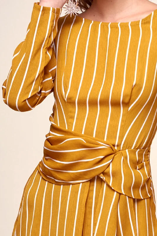 Abbey Waist Tie Pinstripe Romper Mustard & White