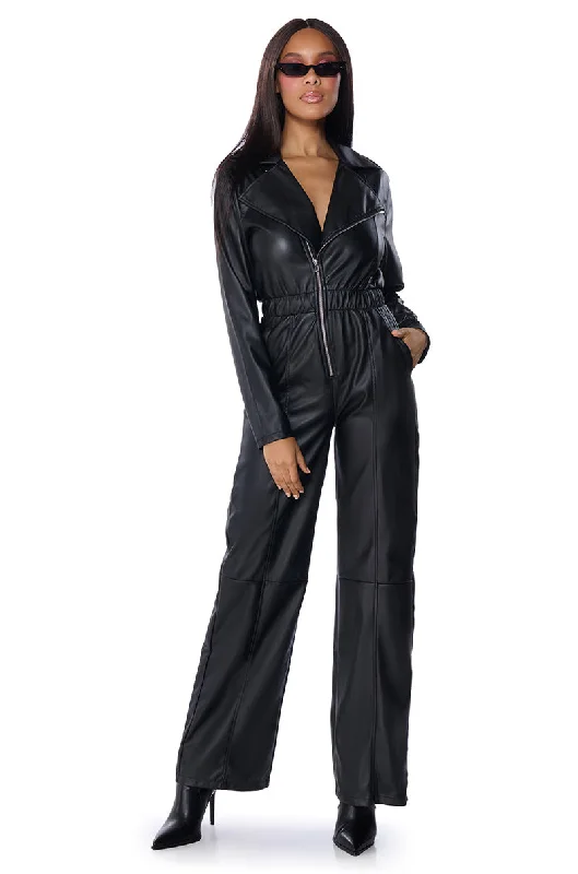 ALLEY CAT FAUX LEATHER JUMPSUIT