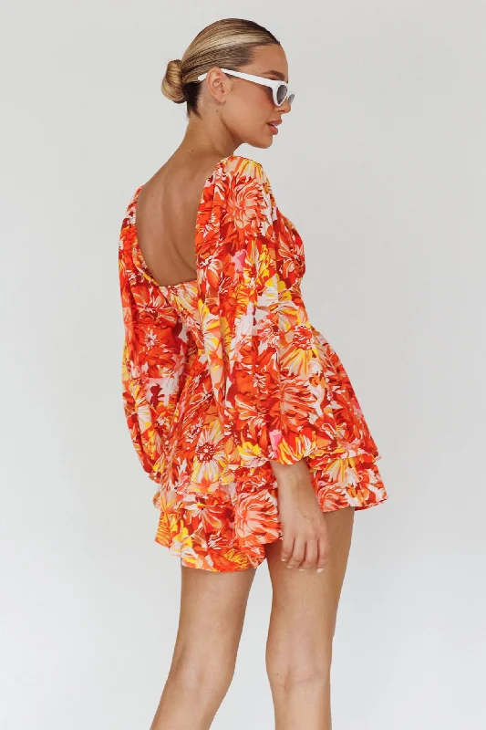 Evanice Shirred Waist Romper Floral Yellow