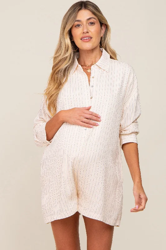 Ivory Dash Stripe Maternity Romper